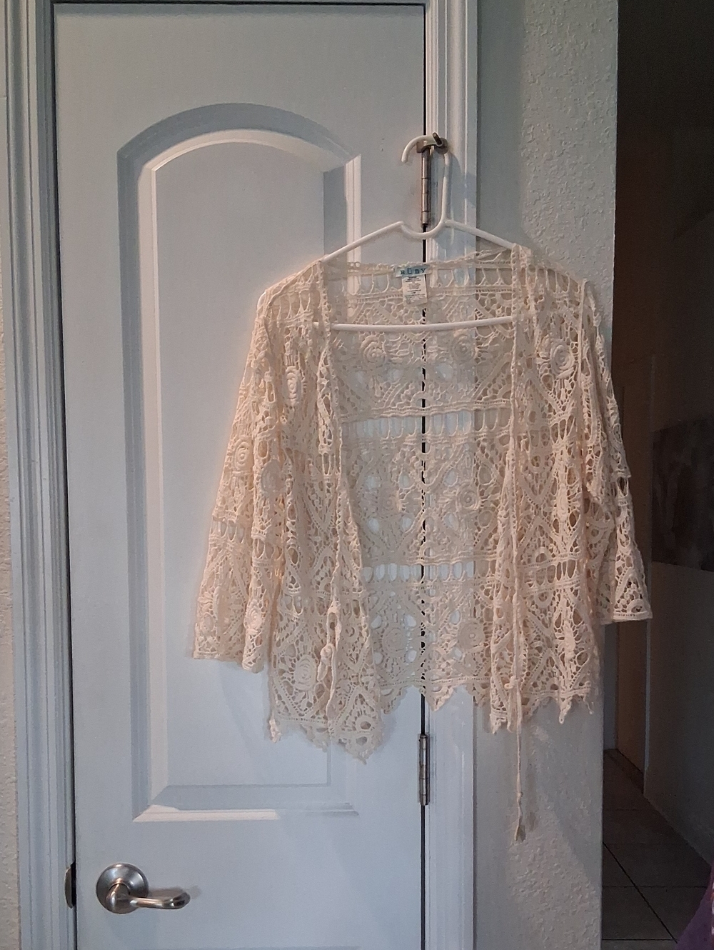 Crochet Lace Open-Front Women's Top - Cream